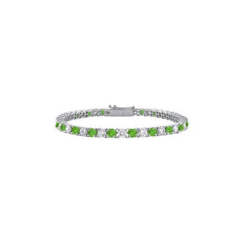 Sterling Silver Round Peridot and Cubic Zirconia Tennis Bracelet 3.00 CT TGW-JewelryKorner-com