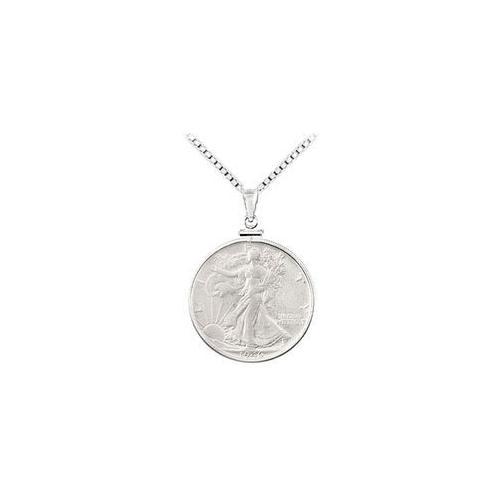 Sterling Silver Walking Liberty 1/2 Dollar Coin Set Into a Sterling Silver Coin Frame Pendant -JewelryKorner-com