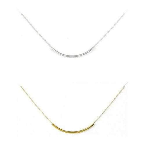 SWEET SMILE Curvy Bar Necklace In 18 Kt Gold Plating And 925 SS Plating-JewelryKorner-com