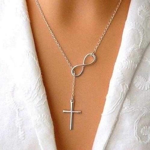 Symbol Of Infinity And Holy Cross With Lariat Style Chain-JewelryKorner-com