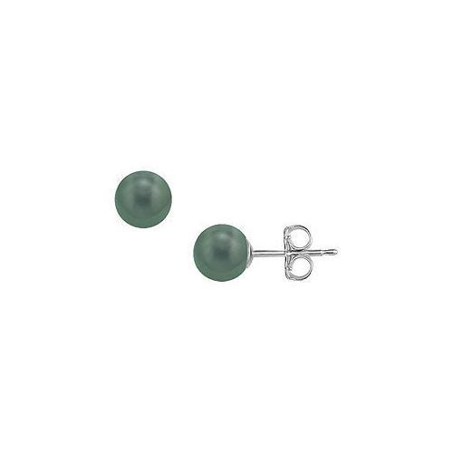 Tahitian Pearl Stud Earrings : 18K White Gold 8 MM-JewelryKorner-com