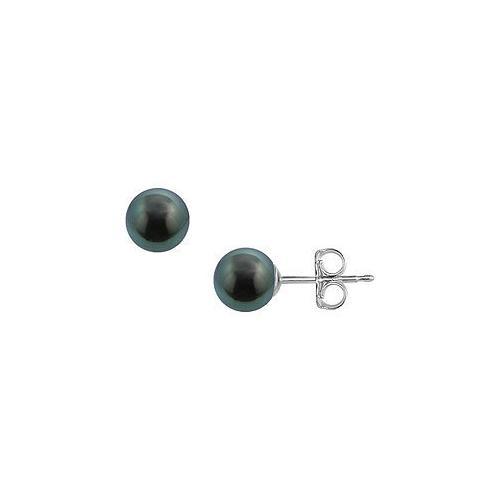 Tahitian Pearl Stud Earrings : 18K White Gold 9 MM-JewelryKorner-com