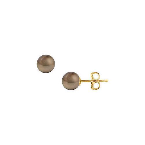 Tahitian Pearl Stud Earrings : 18K Yellow Gold 8 MM-JewelryKorner-com