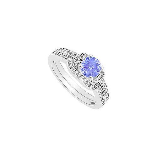 Tanzanite and Diamond Engagement Ring with Wedding Band Set : 14K White Gold - 0.60 CT TGW-JewelryKorner-com
