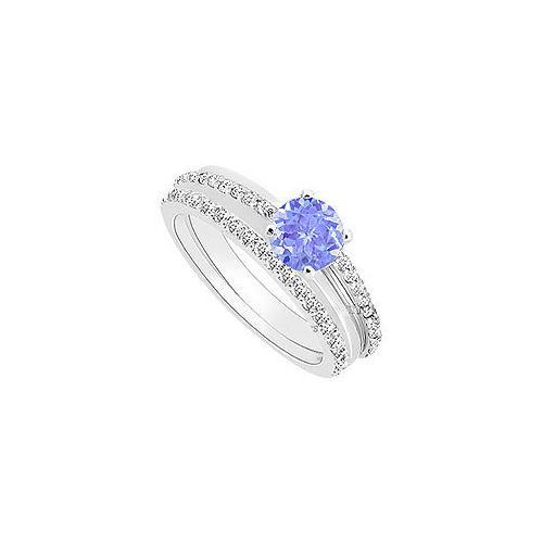Tanzanite and Diamond Engagement Ring with Wedding Band Set : 14K White Gold - 0.75 CT TGW-JewelryKorner-com