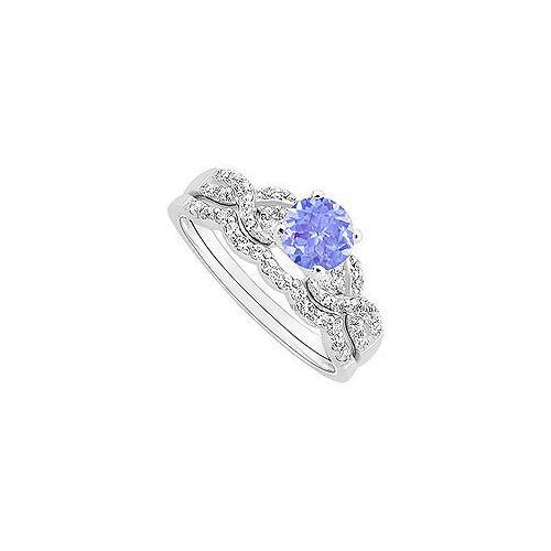 Tanzanite and Diamond Engagement Ring with Wedding Band Set : 14K White Gold - 0.90 CT TGW-JewelryKorner-com