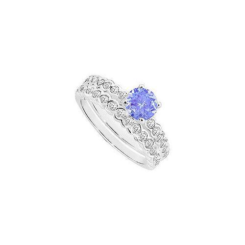 Tanzanite and Diamond Engagement Ring with Wedding Band Set : 14K White Gold - 1.00 CT TGW-JewelryKorner-com