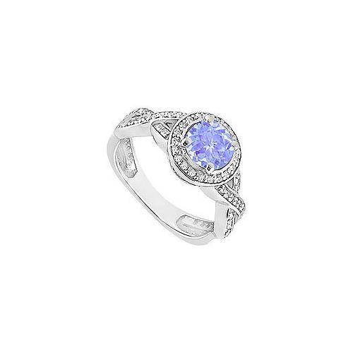 Tanzanite and Diamond Halo Engagement Ring : 14K White Gold - 1.40 CT TGW-JewelryKorner-com