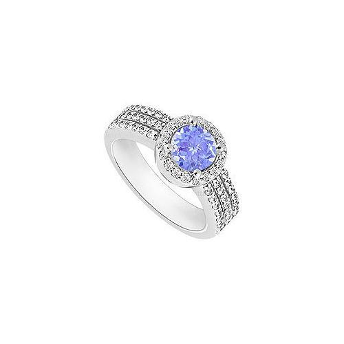 Tanzanite and Diamond Halo Engagement Ring : 14K White Gold - 1.60 CT TGW-JewelryKorner-com