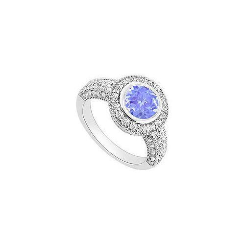 Tanzanite and Diamond Halo Engagement Ring : 14K White Gold - 1.75 CT TGW-JewelryKorner-com