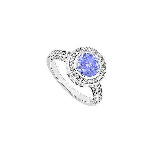 Tanzanite and Diamond Halo Engagement Ring : 14K White Gold - 2.00 CT TGW-JewelryKorner-com