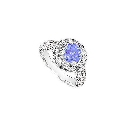 Tanzanite and Diamond Halo Engagement Ring : 14K White Gold - 2.15 CT TGW-JewelryKorner-com