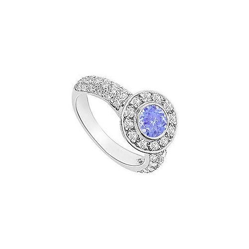Tanzanite and Diamond Halo Engagement Ring : 14K White Gold - 2.25 CT TGW-JewelryKorner-com