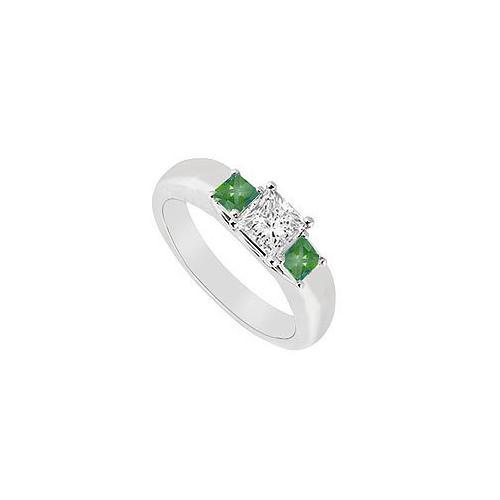 Three Stone Diamond and Emerald Ring : 14K White Gold - 0.25 CT TGW-JewelryKorner-com