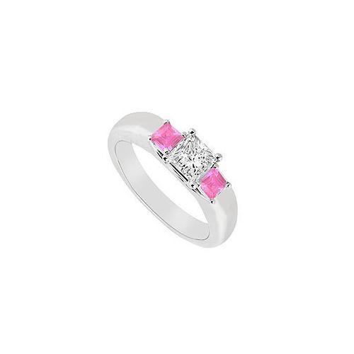 Three Stone Diamond and Pink Sapphire Ring : 14K White Gold - 0.25 CT TGW-JewelryKorner-com