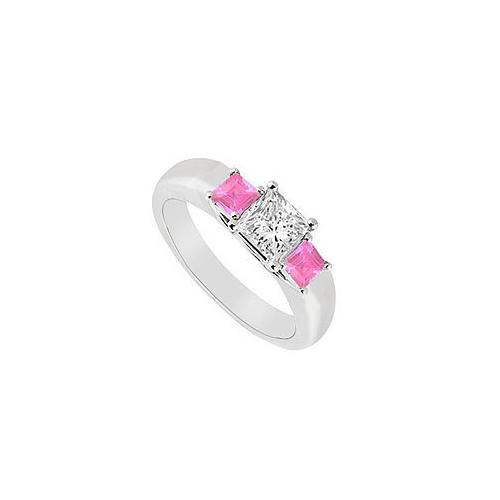 Three Stone Diamond and Pink Sapphire Ring : 14K White Gold - 0.33 CT TGW-JewelryKorner-com