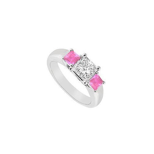 Three Stone Diamond and Pink Sapphire Ring : 14K White Gold - 0.50 CT TGW-JewelryKorner-com