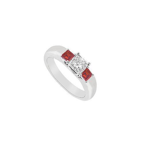 Three Stone Diamond and Ruby Ring : 14K White Gold - 0.25 CT TGW-JewelryKorner-com