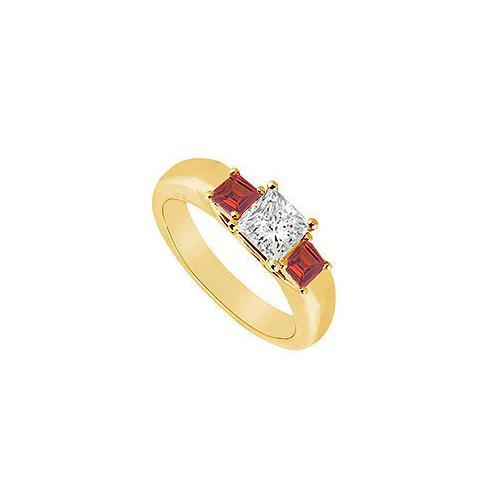 Three Stone Diamond and Ruby Ring : 14K Yellow Gold - 0.33 CT TGW-JewelryKorner-com