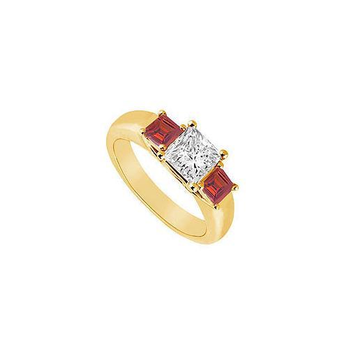 Three Stone Diamond and Ruby Ring : 14K Yellow Gold - 0.50 CT TGW-JewelryKorner-com