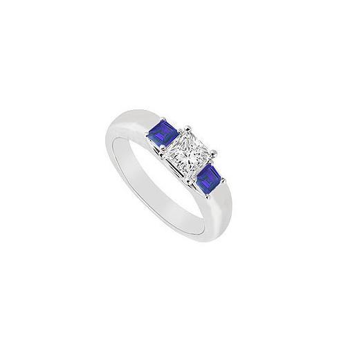 Three Stone Diamond and Sapphire Ring : 14K White Gold - 0.25 CT TGW-JewelryKorner-com