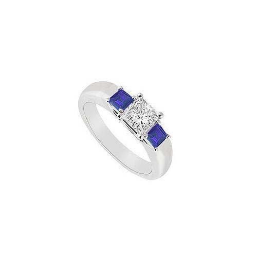 Three Stone Diamond and Sapphire Ring : 14K White Gold - 0.33 CT TGW-JewelryKorner-com