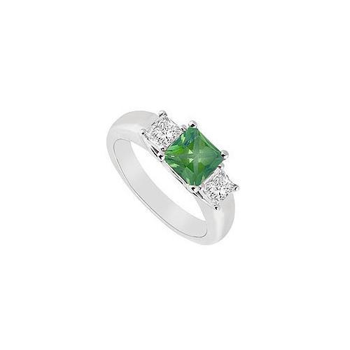 Three Stone Emerald and Diamond Ring : 14K White Gold - 0.50 CT TGW-JewelryKorner-com