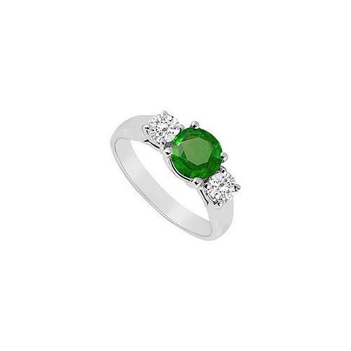 Three Stone Emerald and Diamond Ring : 14K White Gold - 0.50 CT TGW-JewelryKorner-com