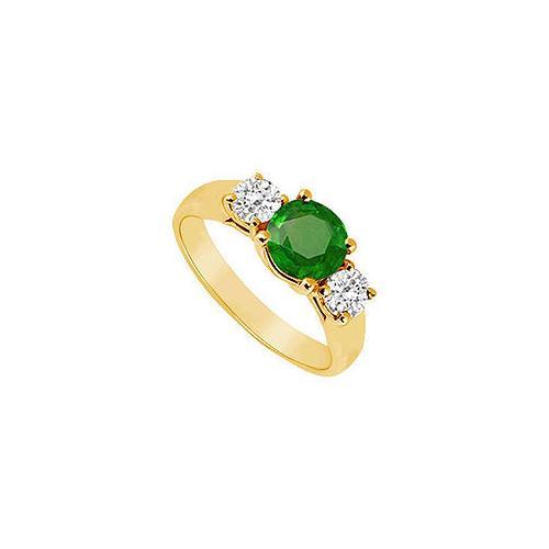 Three Stone Emerald and Diamond Ring : 14K Yellow Gold - 0.50 CT TGW-JewelryKorner-com
