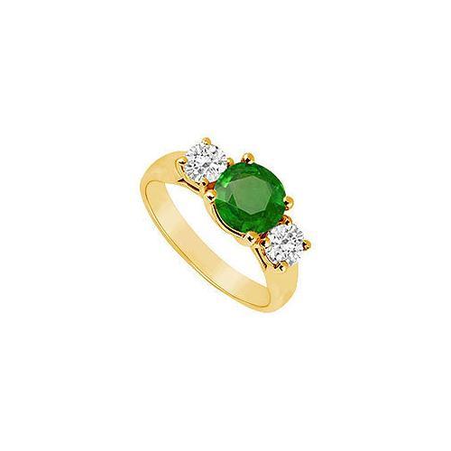 Three Stone Emerald and Diamond Ring : 14K Yellow Gold - 1.25 CT TGW-JewelryKorner-com