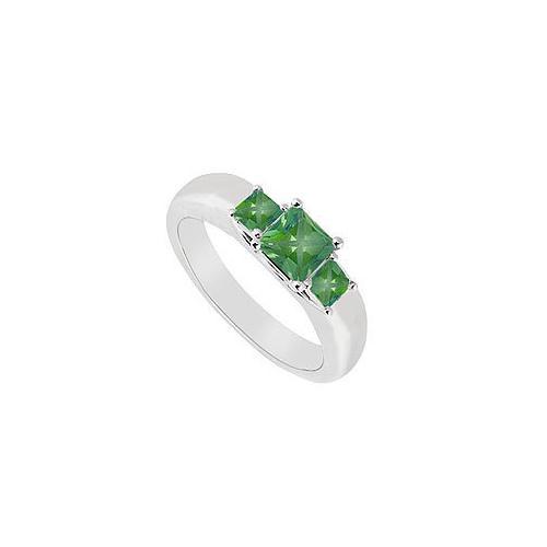 Three Stone Emerald Ring : 14K White Gold - 0.25 CT TGW-JewelryKorner-com