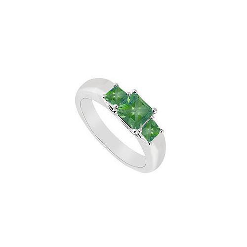 Three Stone Emerald Ring : 14K White Gold - 0.33 CT TGW-JewelryKorner-com
