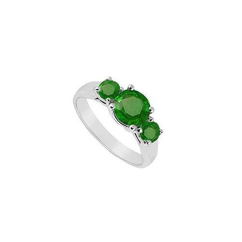 Three Stone Emerald Ring : 14K White Gold - 0.75 CT TGW-JewelryKorner-com