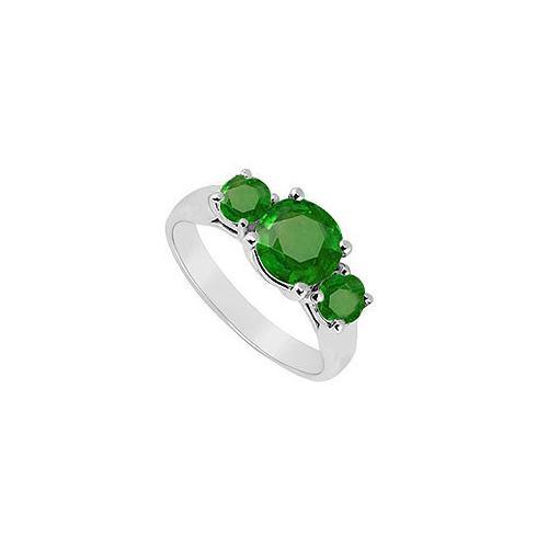 Three Stone Emerald Ring : 14K White Gold - 1.25 CT TGW-JewelryKorner-com