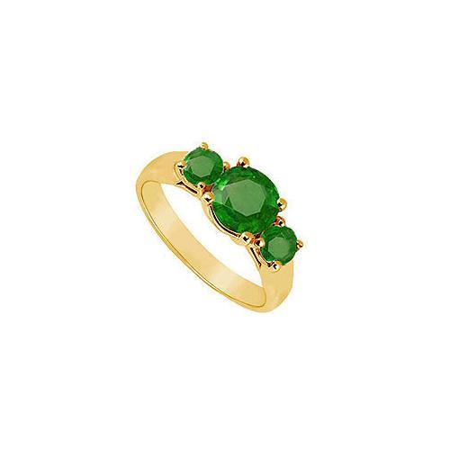 Three Stone Emerald Ring : 14K Yellow Gold - 0.75 CT TGW-JewelryKorner-com