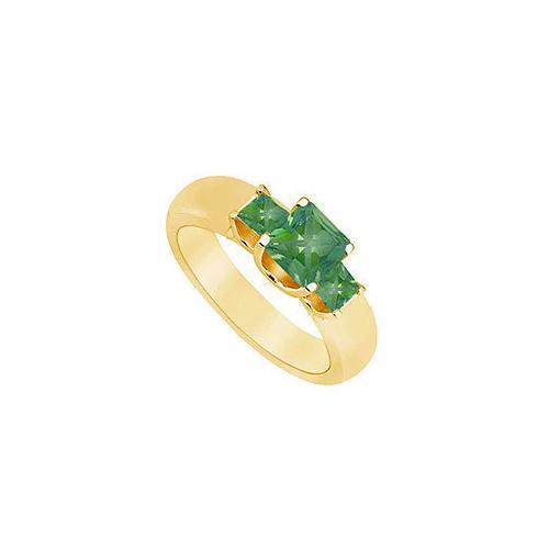 Three Stone Emerald Ring : 14K Yellow Gold - 0.75 CT TGW-JewelryKorner-com