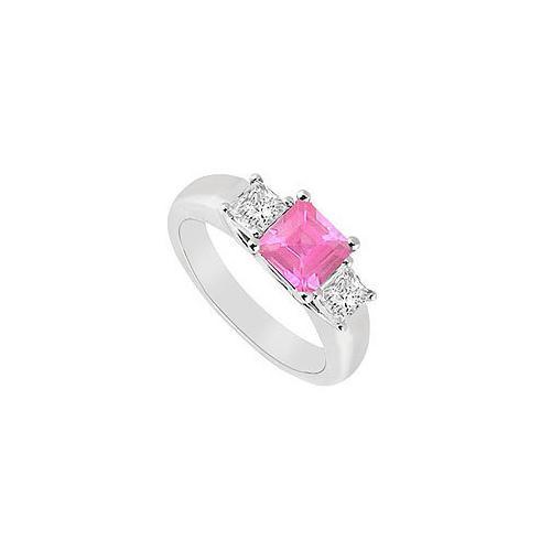 Three Stone Pink Sapphire and Diamond Ring : 14K White Gold - 0.50 CT TGW-JewelryKorner-com