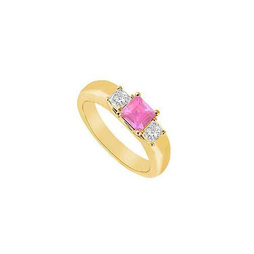 Three Stone Pink Sapphire and Diamond Ring : 14K Yellow Gold - 0.25 CT TGW-JewelryKorner-com