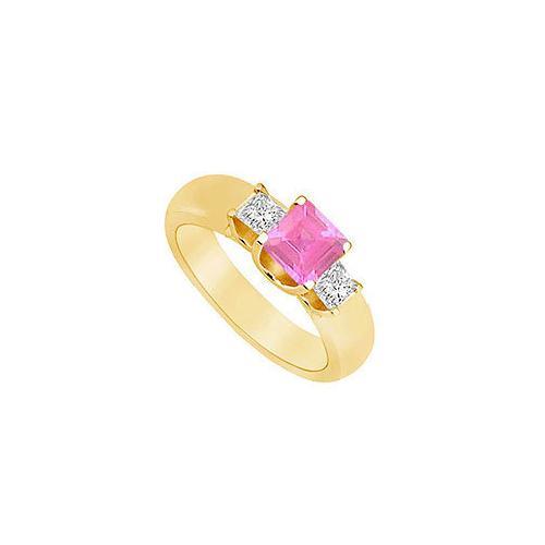 Three Stone Pink Sapphire and Diamond Ring : 14K Yellow Gold - 0.75 CT TGW-JewelryKorner-com