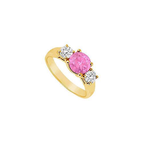 Three Stone Pink Sapphire and Diamond Ring : 14K Yellow Gold - 0.75 TGW-JewelryKorner-com