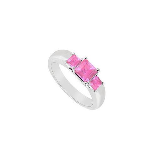 Three Stone Pink Sapphire Ring : 14K White Gold - 0.33 CT TGW-JewelryKorner-com
