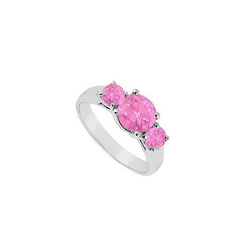 Three Stone Pink Sapphire Ring : 14K White Gold - 0.75 CT TGW-JewelryKorner-com