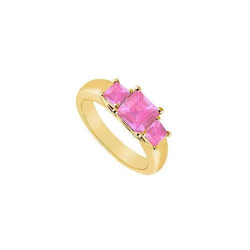 Three Stone Pink Sapphire Ring : 14K Yellow Gold - 0.50 CT TGW-JewelryKorner-com