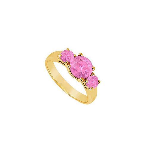 Three Stone Pink Sapphire Ring : 14K Yellow Gold - 0.75 CT TGW-JewelryKorner-com