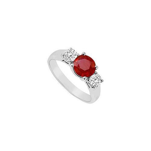 Three Stone Ruby and Diamond Ring : 14K White Gold - 0.50 CT TGW-JewelryKorner-com