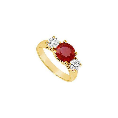 Three Stone Ruby and Diamond Ring : 14K Yellow Gold - 1.75 CT TGW-JewelryKorner-com