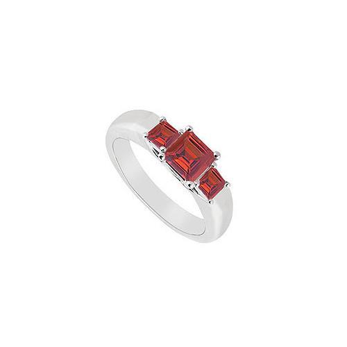 Three Stone Ruby Ring : 14K White Gold - 0.33 CT TGW-JewelryKorner-com