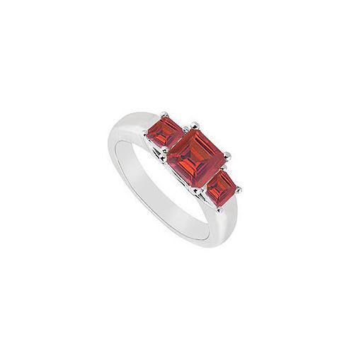 Three Stone Ruby Ring : 14K White Gold - 0.50 CT TGW-JewelryKorner-com