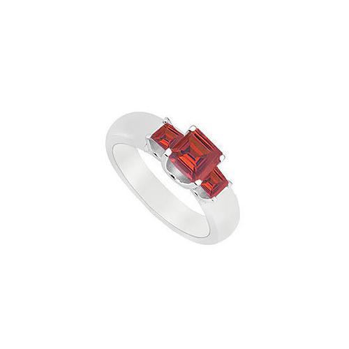 Three Stone Ruby Ring : 14K White Gold - 0.75 CT TGW-JewelryKorner-com