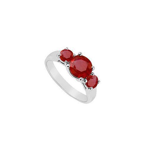 Three Stone Ruby Ring : 14K White Gold - 1.00 CT TGW-JewelryKorner-com